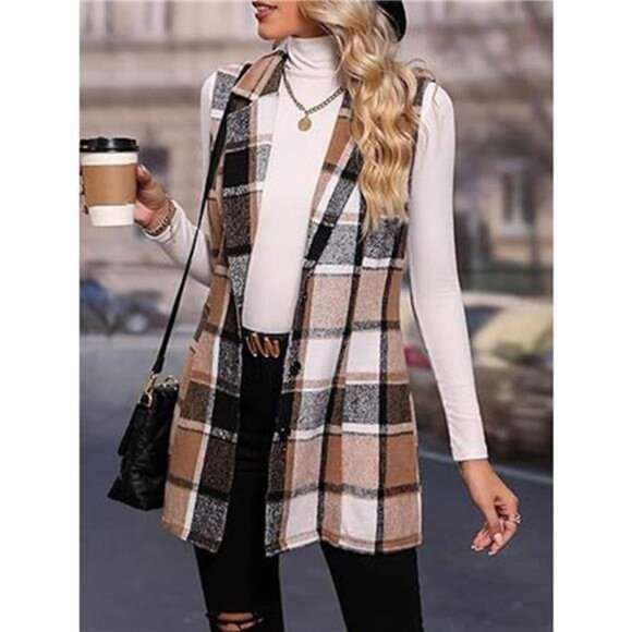 Plaid Button Up Vest Coat - Picture 3 of 7